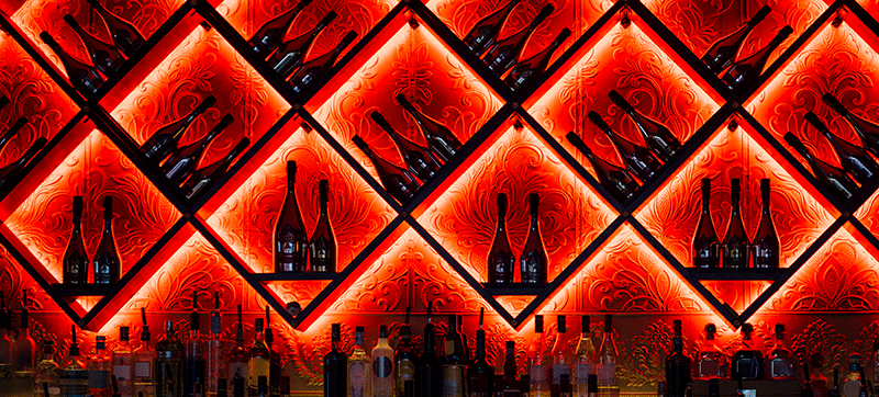 Red LED Strip Lights in a bar 
